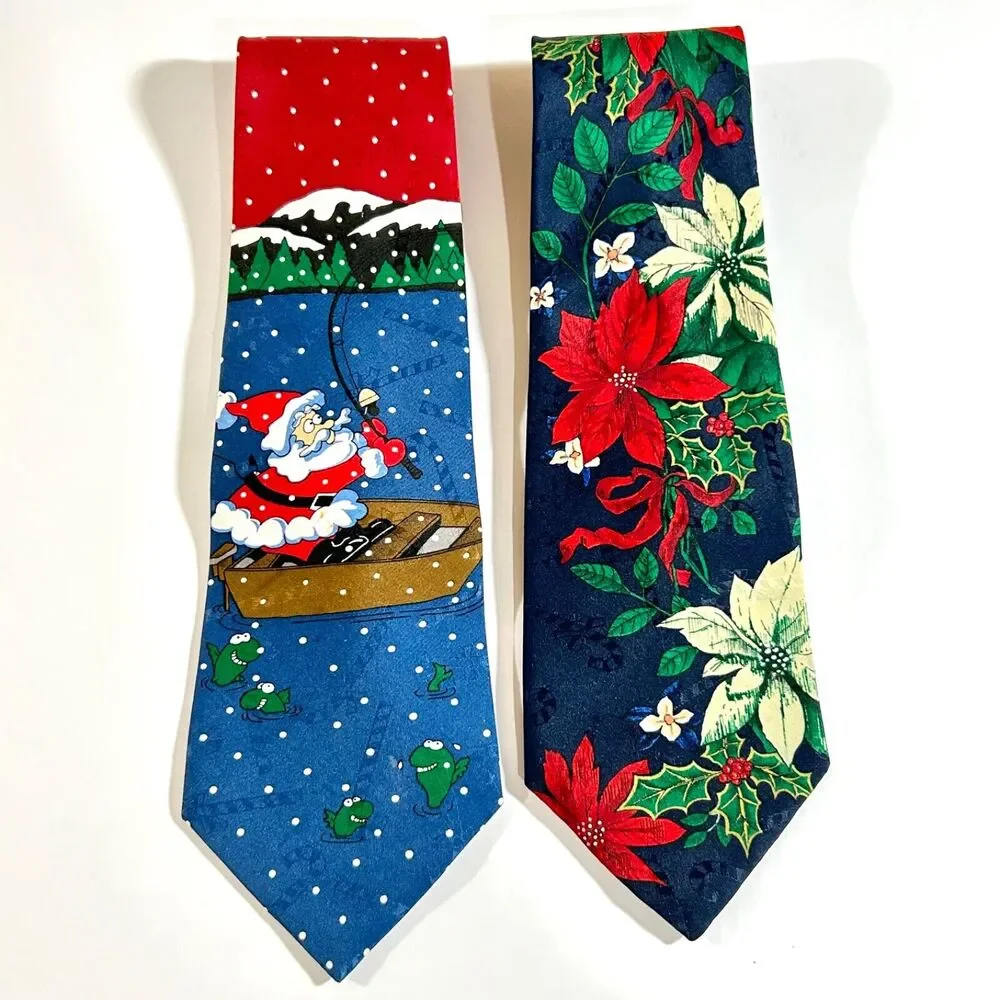 Hallmark Yule Tie Greetings Neck Tie Holiday Christmas Santa Candy Cane Lot of 2